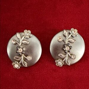 Vintage Button Silver Floral Earrings